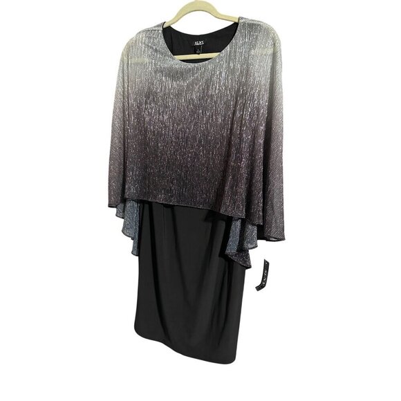 SLNY Womens Black Dress With Silver Sheer Overlay Size 6 - Picture 1 of 9